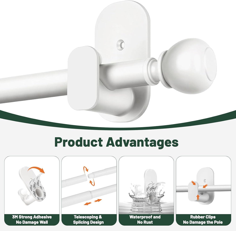 USFOOK White No Drill Curtain Rods for Windows 48 to 84, 2 Pack