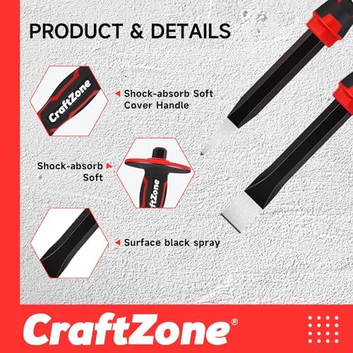 Masonry Chisel Set - 2-Piece Heavy Duty Pointed & Flat Rock Chisels, Conc...
