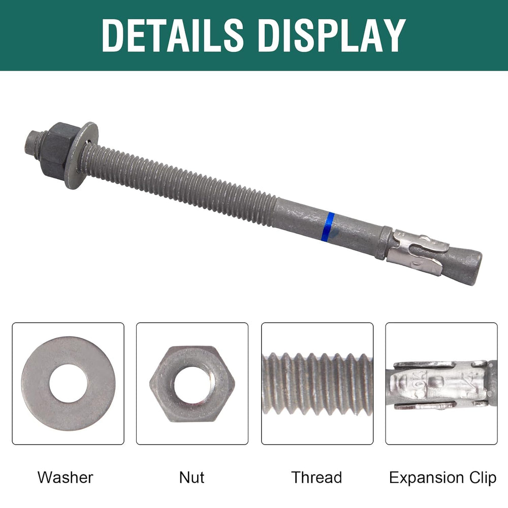 1/2" x 10" Concrete Anchors (20 Pack), Wedge Anchors Bolts, Hot Dip...