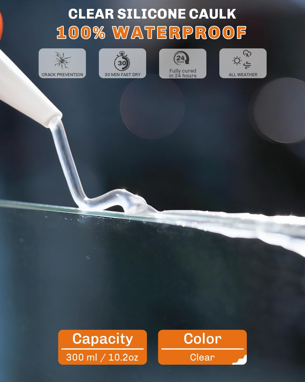 WELLUCK Clear Silicone Caulk, 100% Waterproof Silicone Sealant Adhesive Caulk...