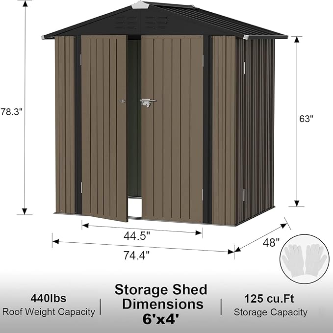 JUMMICO Metal Outdoor Storage Shed 6 x 4 FT Metal Shed
