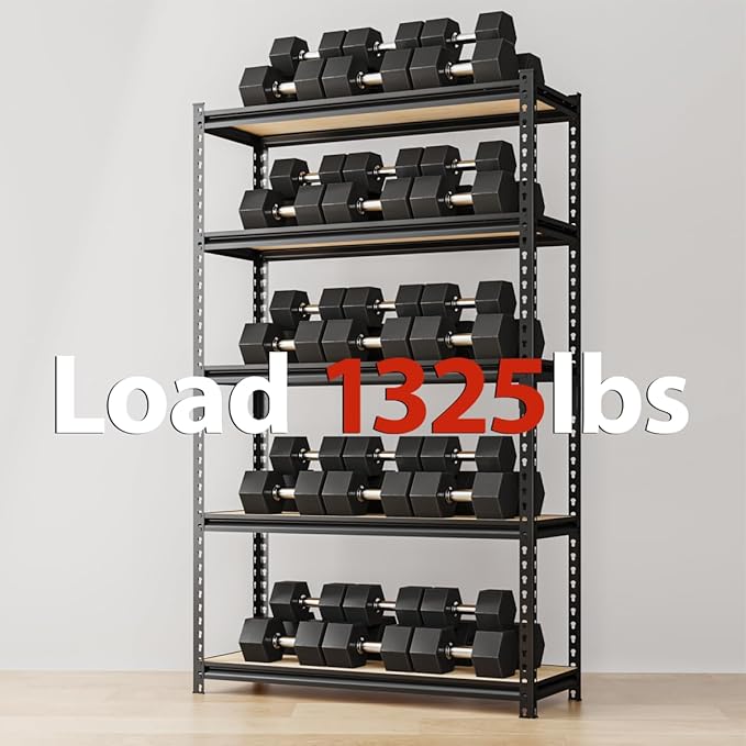 5-Tier Adjustable Metal Storage Shelves Heavy Duty Garage Shelving, Basement ...