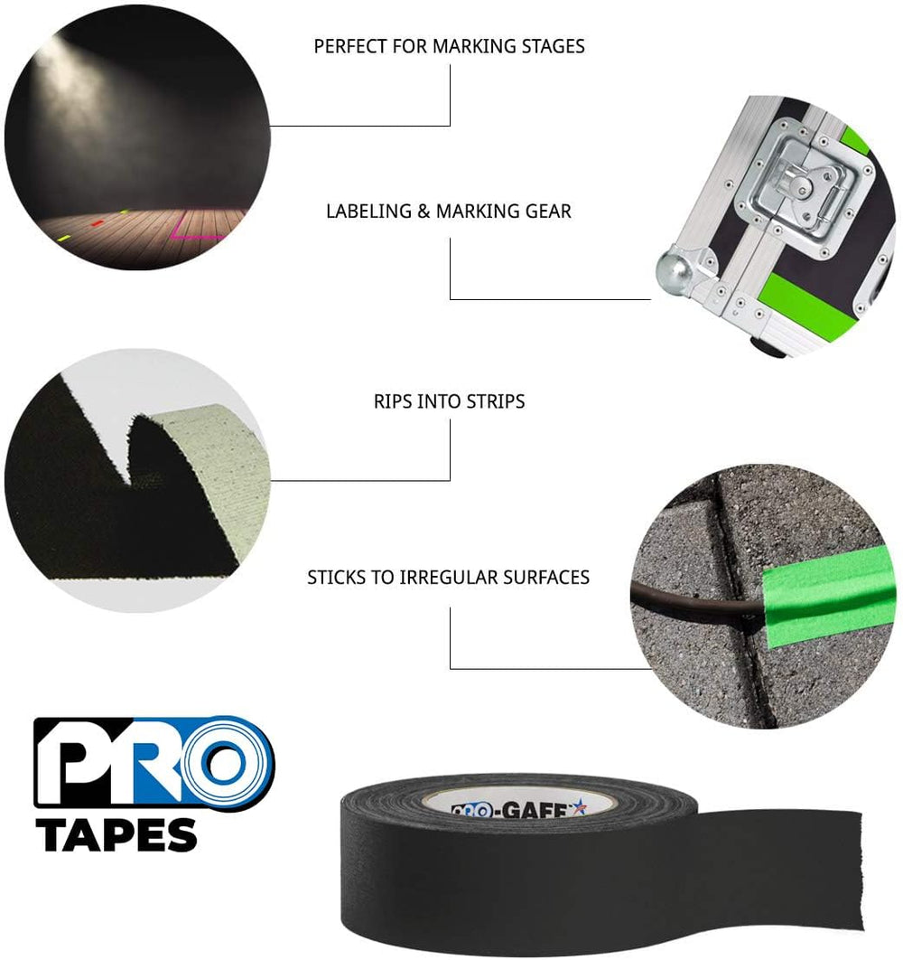 2" Width ProTapes Pro Gaff Premium Matte Cloth Gaffer's Tape With Ru...