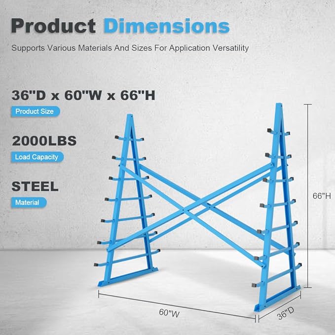 Yeeoy Steel Horizontal Storage Rack, 7 Tier Detachable Lumber Storage Rack