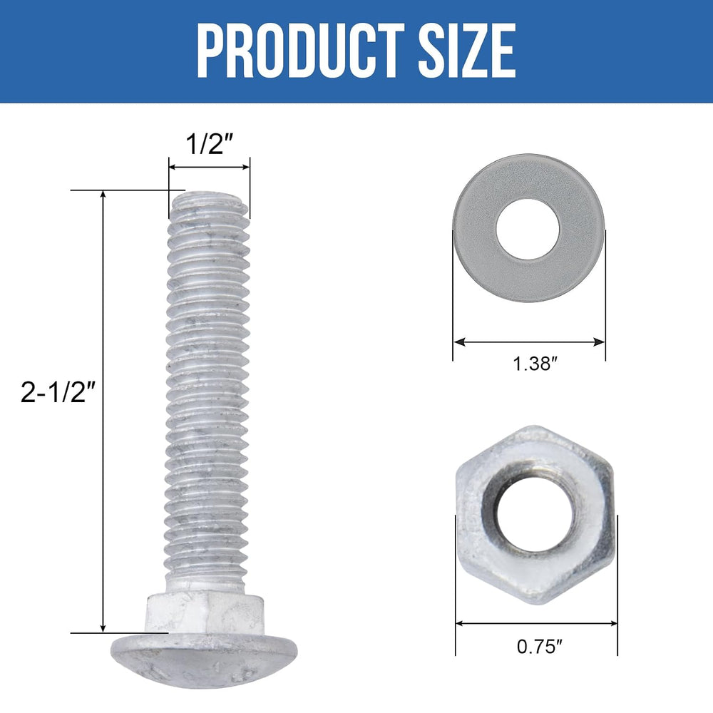 1/2" x 2-1/2" Carriage Bolts (25 PCS), Hot Dip Galvanized, Heavy Du...