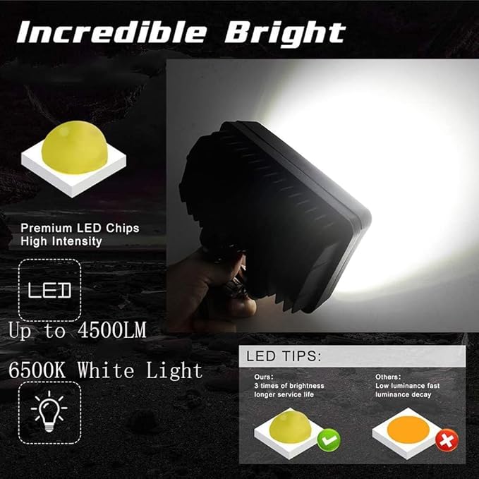 2PACK 6.3IN 45W Led Work Lights 12v/24v 4500LM 6500K Rectangular Foglights