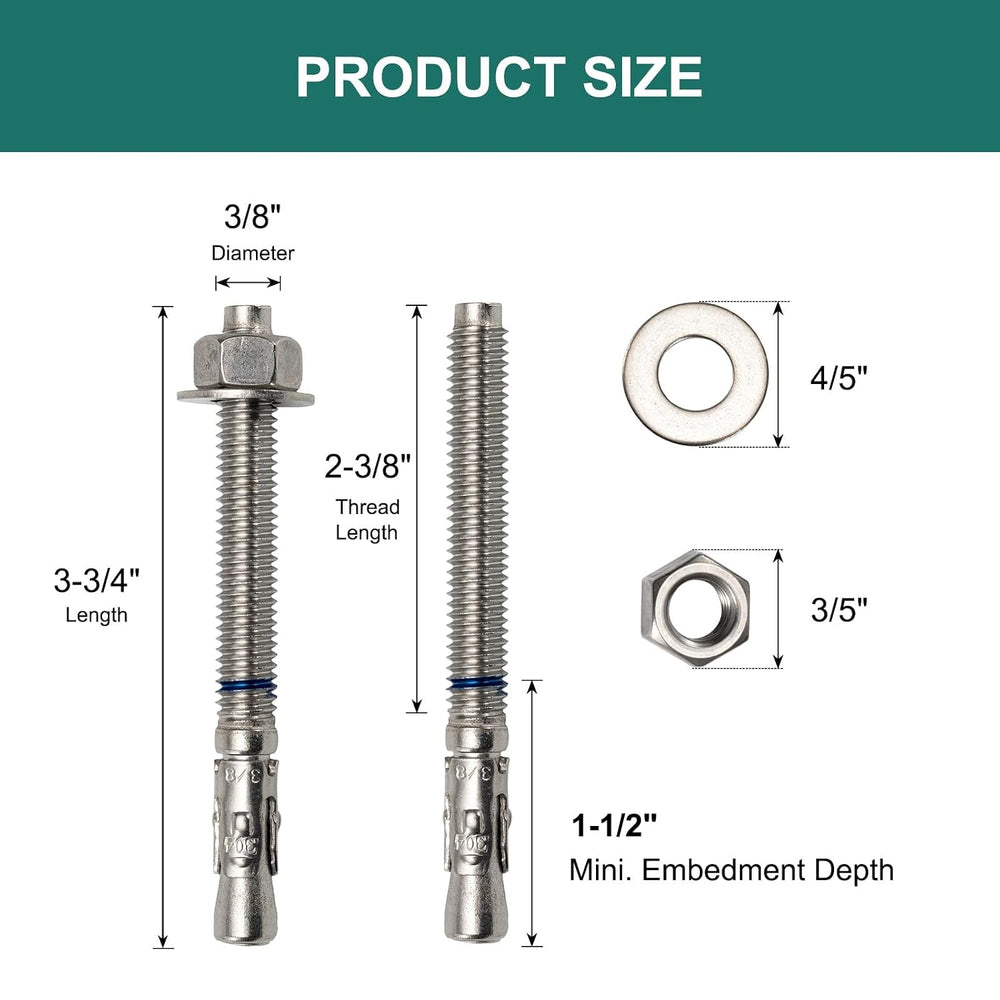 3/8" x 3-3/4" Concrete Anchors (25 Pack) 3/8 inch Wedge Anchors Bol...