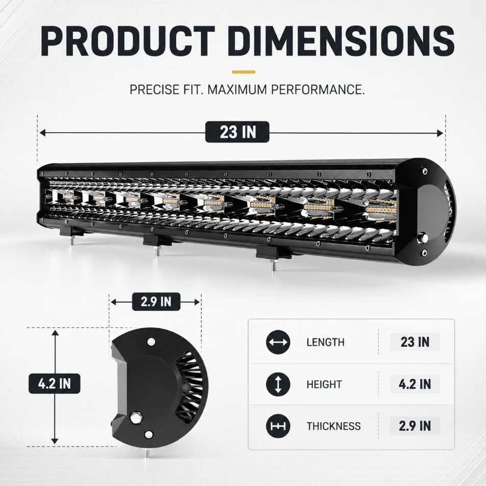 23 Inch 144W LED Light Bar White/Amber Flasing Strobe Light with Six Modes Dr...