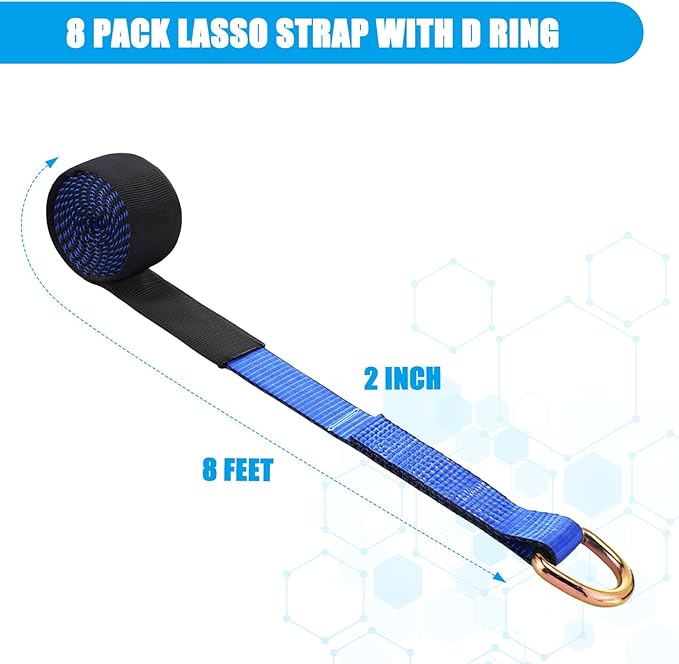 8Pack 2'' X 8ft Tow Truck Straps Lasso Wheel Lift Straps Lasso Tow Strap