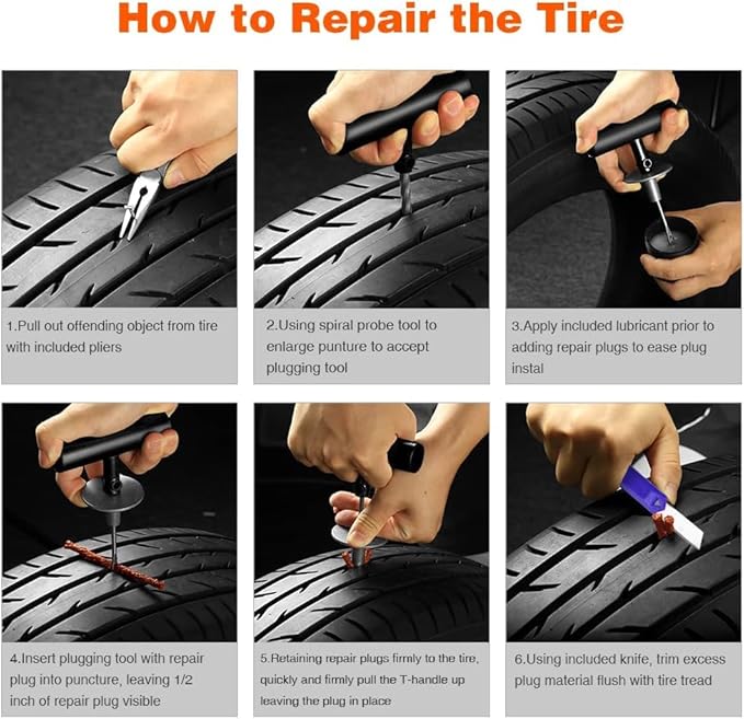 Flat Tire Repair Kit with Plug 68 Pcs
