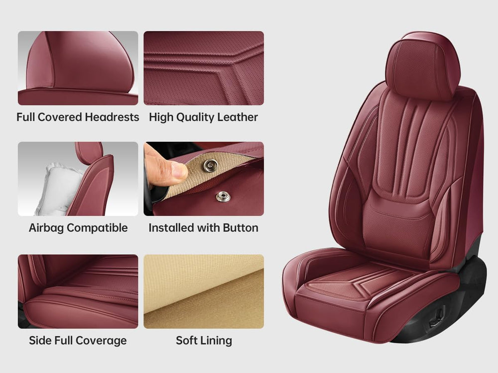 Car Seat Covers Full Set Burgundy, Leather seat covers, Universal Fit