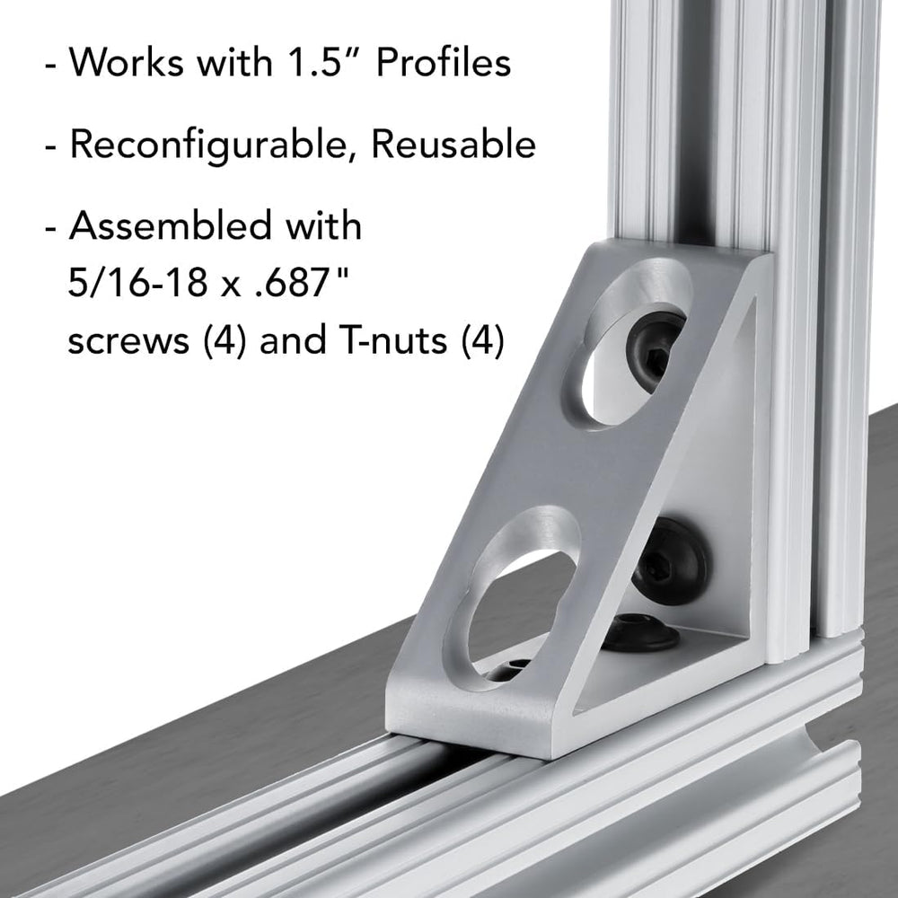 8020, 4336, 15 Series, 4 Hole Aluminum Inside Corner Gusset L Bracket for 80/...