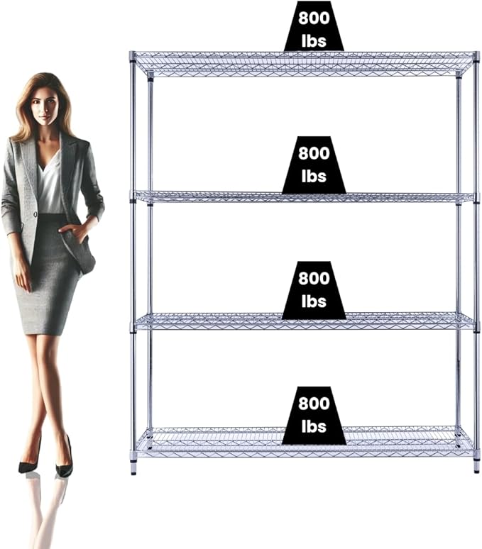 60"x18"x72" Chrome Premium Metal Steel Wire Shelving 4-Tier NS...