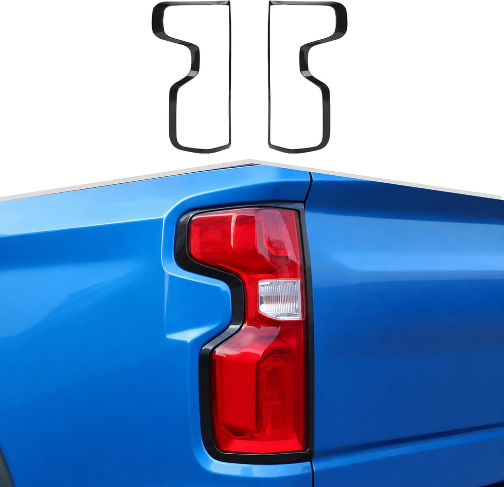 Tail Light Frame Cover Trim Compatible with Chevy Silverado 2019-2026, ABS Bl...