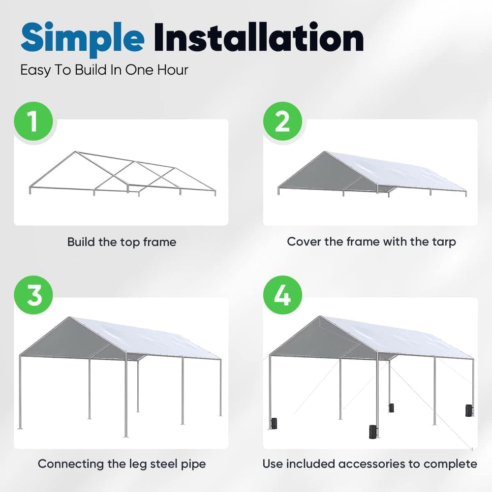 Quictent 10x20 ft Heavy Duty Car Canopy Galvanized Frame Carport Outdoor Part...
