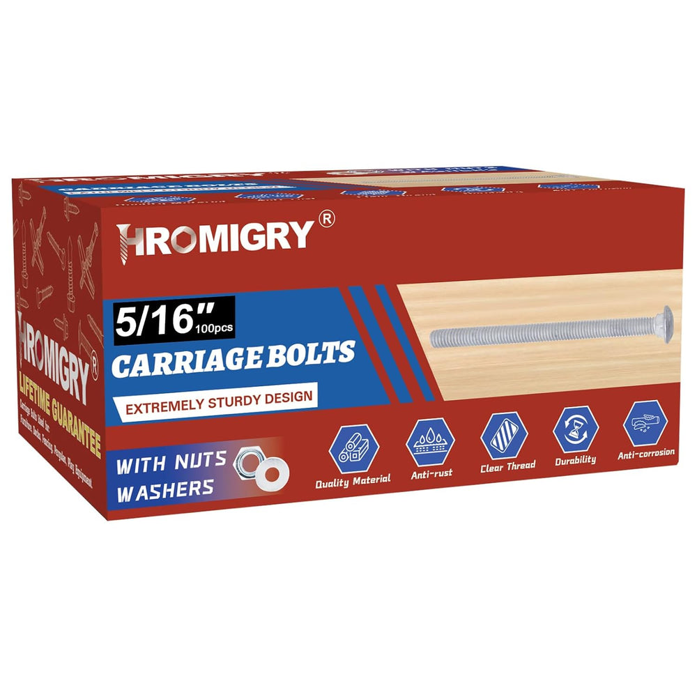 5/16" x 1-1/2" Carriage Bolts (100 PCS), Hot Dip Galvanized, Heavy ...