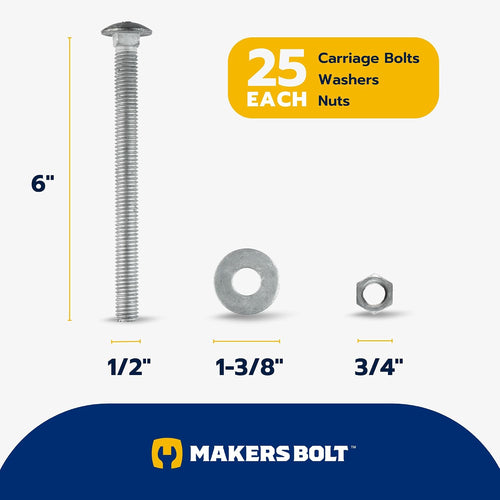 1/2" x 6" (25 pack) galvanized carriage bolt shown in use