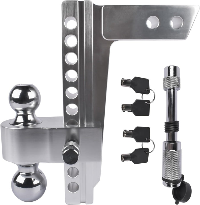 2" Receiver Adjustable Trailer Hitch, 10" Rise/Drop Aluminum Tow Hitches Heavy Duty Dual-Balls (2" & 2-5/16") Ball Mount for Truck - 12,500 LBS GTW Silver