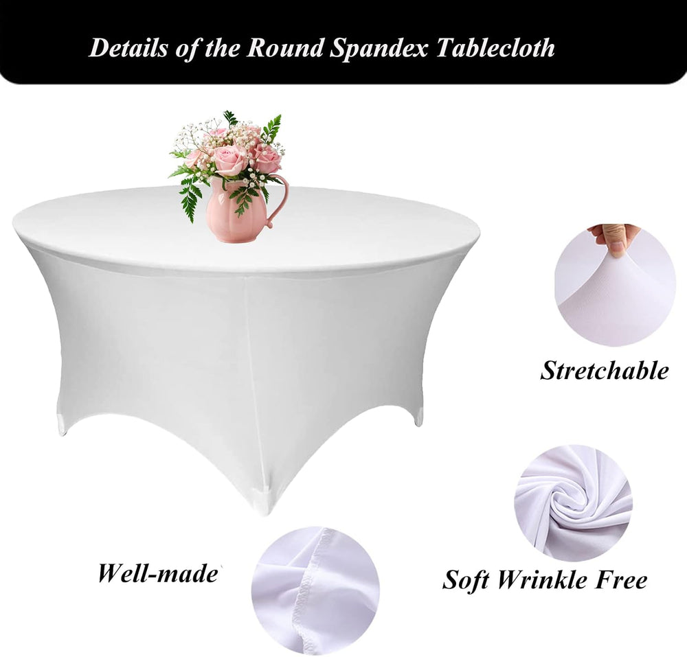 4 Pack 60 Inch White Stretch Table Cover Round - 5FT Spandex Tablecloth Round...