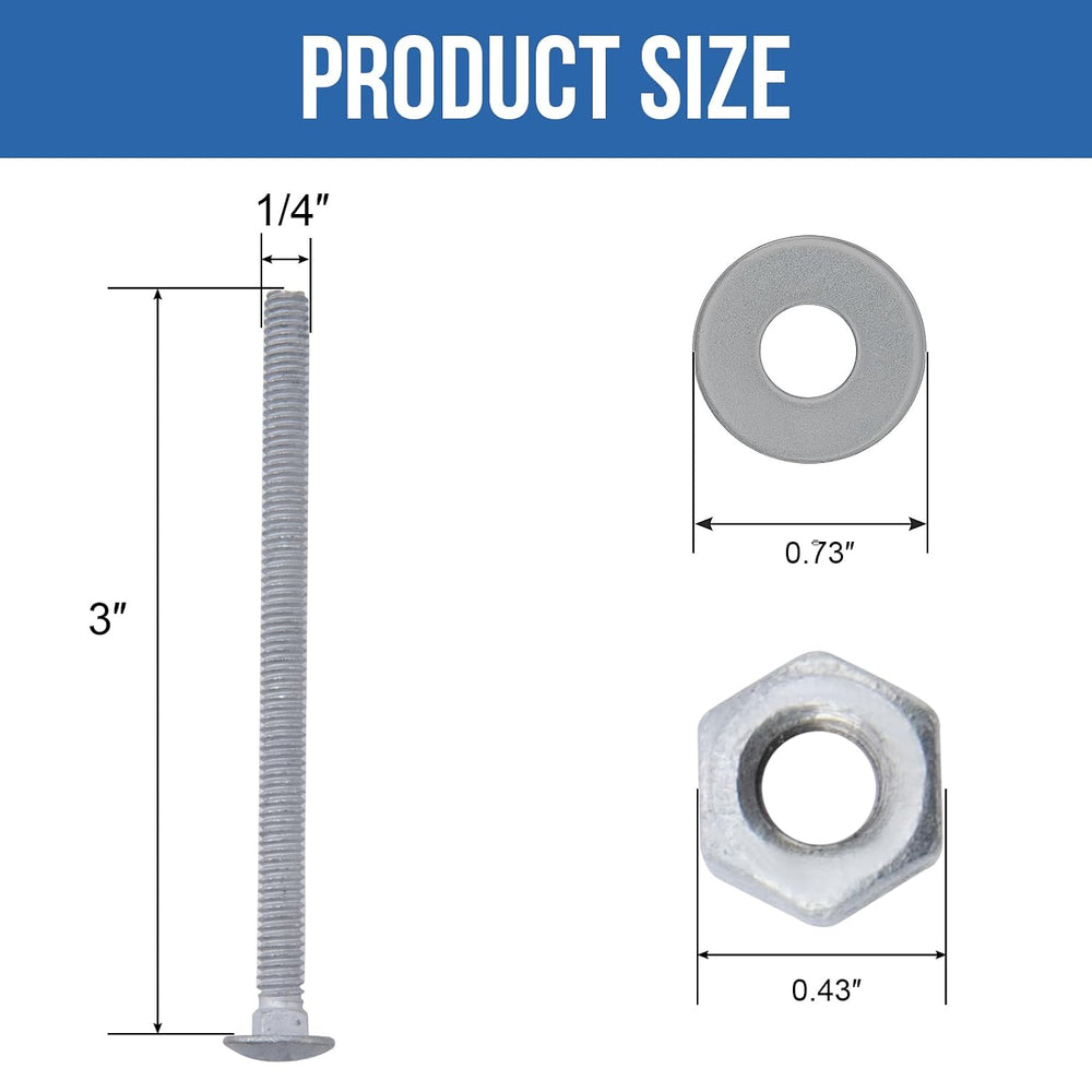 1/4" x 3" Carriage Bolts (100 PCS), Hot Dip Galvanized, Heavy Duty ...