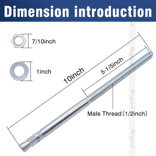 1/2 concrete anchors, 1/2 wedge anchors bolts, 10" shown in use