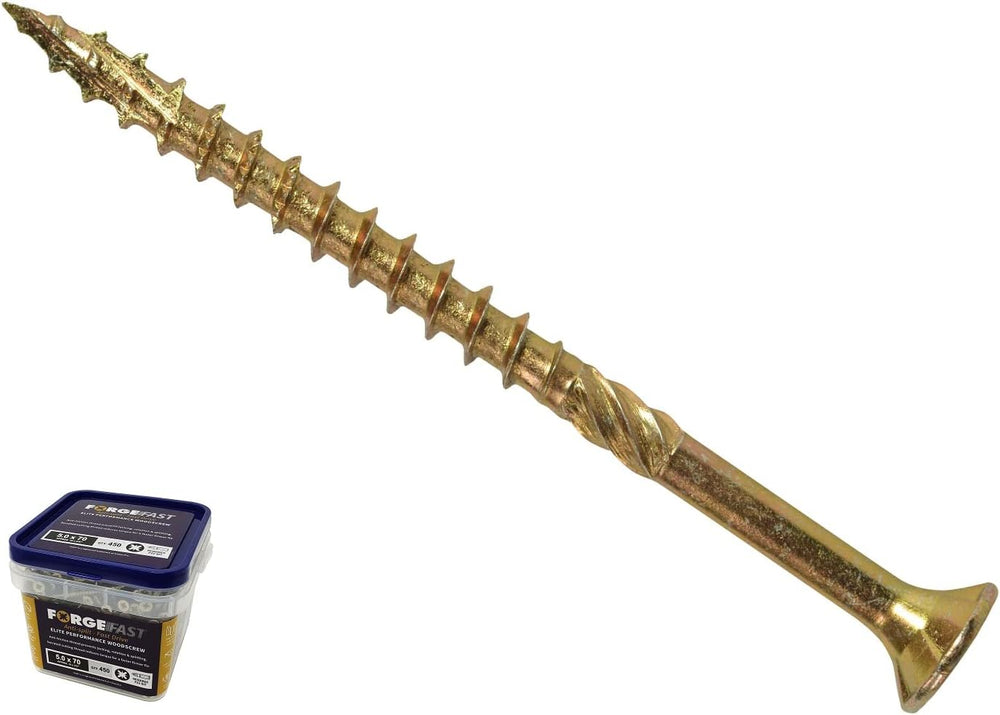 ForgeFast Elite Fast-Start Woodscrews | 4.0 x 25mm | Zinc Yellow | Tub 1600