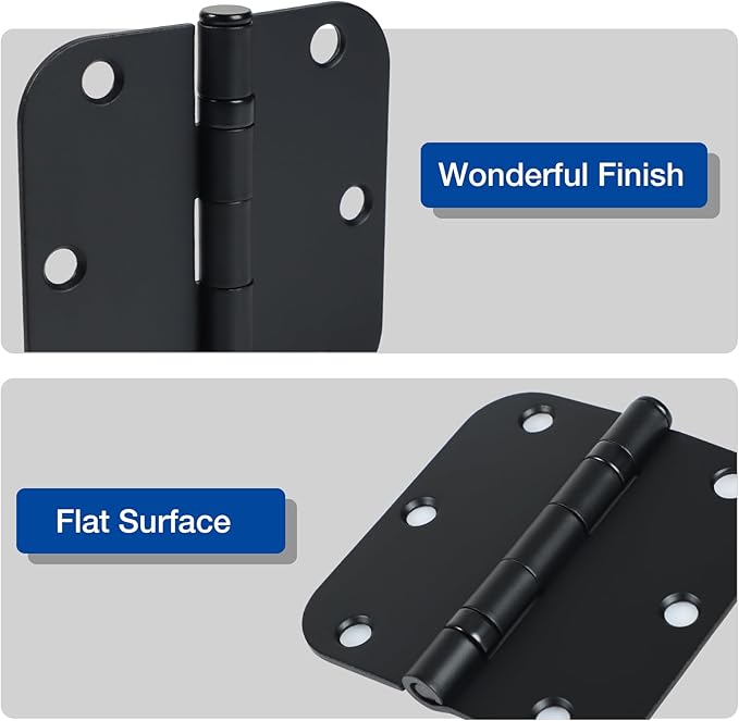 36 Pack Ball Bearing Matte Black Door Hinges 3.5 Inch 5/8" Radius Round ...