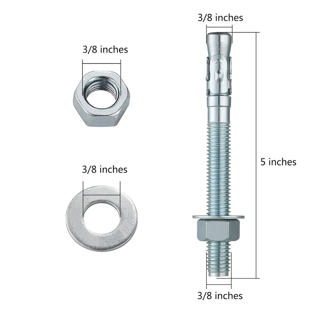 Wensilon 3/8"x4" Wedge Anchors for Concrete, Zinc-Plated, 50 PCS