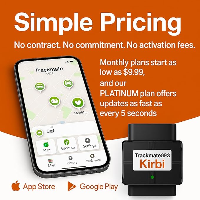 Kirbi OBD Tracker, GPS Tracker for Vehicles Real-Time Tracking, Worldwide