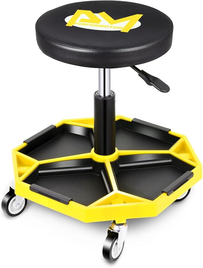 PM PERFORMOTOR Adjustable Height Pneumatic Garage Seat Rolling Mechanic Stool