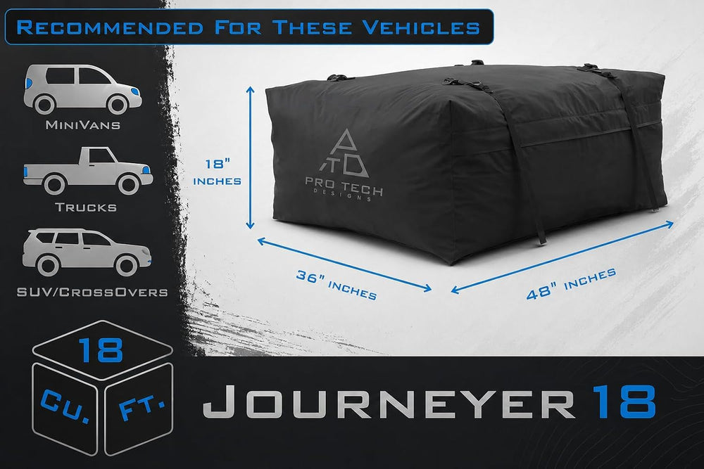 Journeyer 18 Waterproof Rooftop Cargo Carrier Bag, 18 Cubic Feet Vehicle Roof...