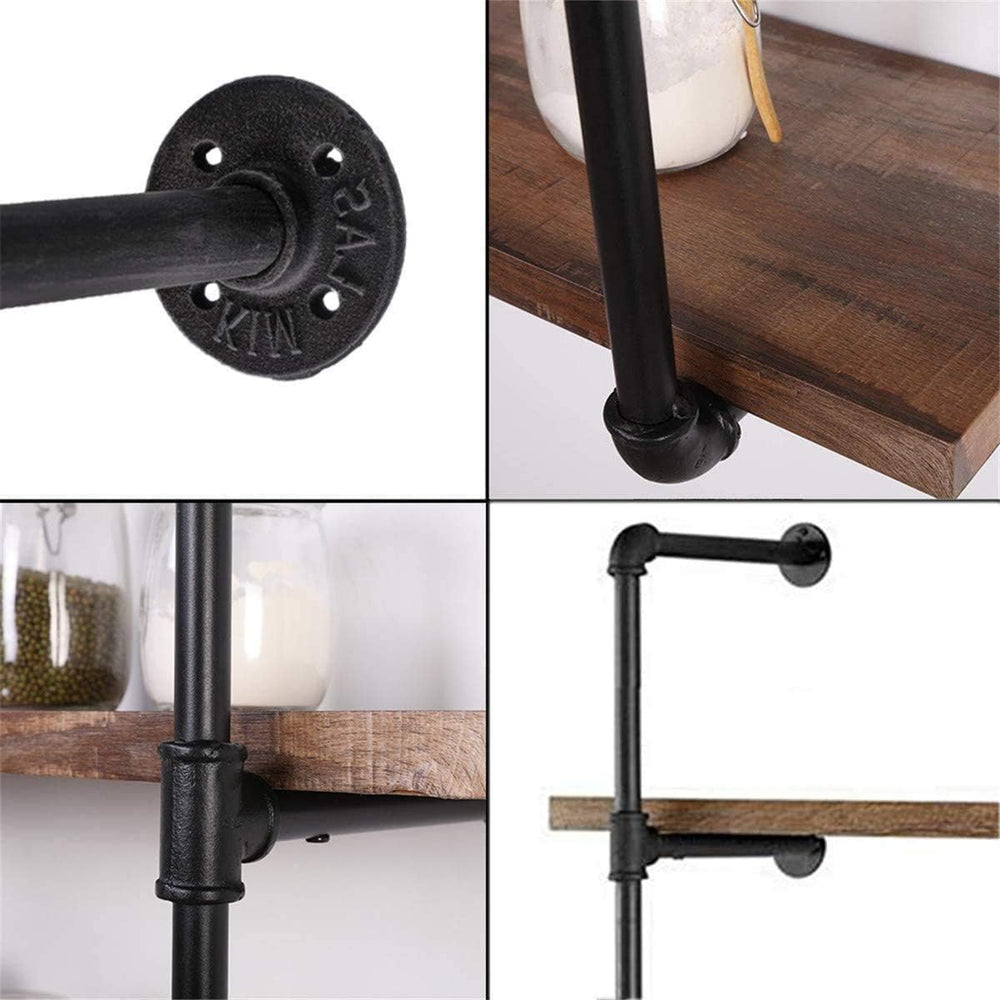 Industrial Wall Mount Iron Pipe Shelf Bracket,Vintage Retro Black DIY Open Bo...