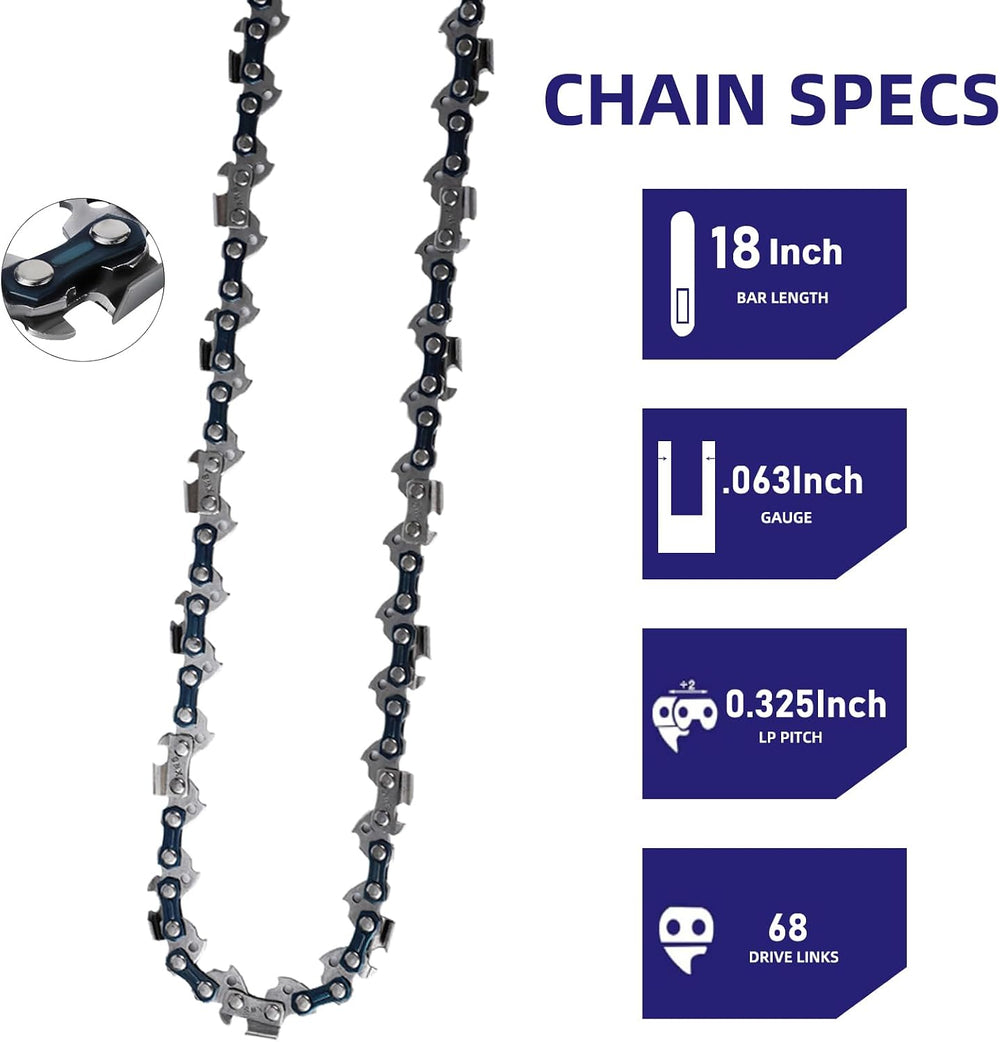 5 Pack 18 Inch Chainsaw Chain 68 Drive Links .063" Gauge, .325" Pit...