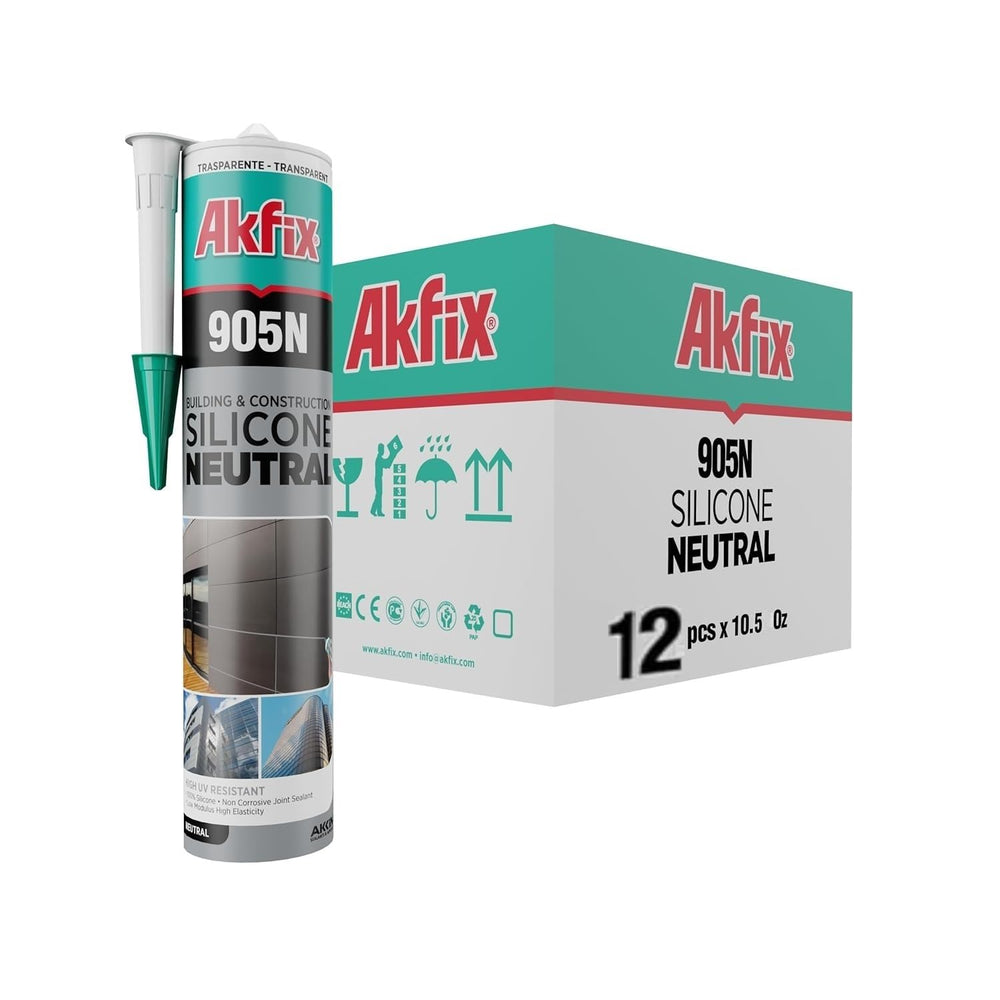 Akfix 905N Clear 100% Silicone Caulk for Construction and Building (12x10.5 f...