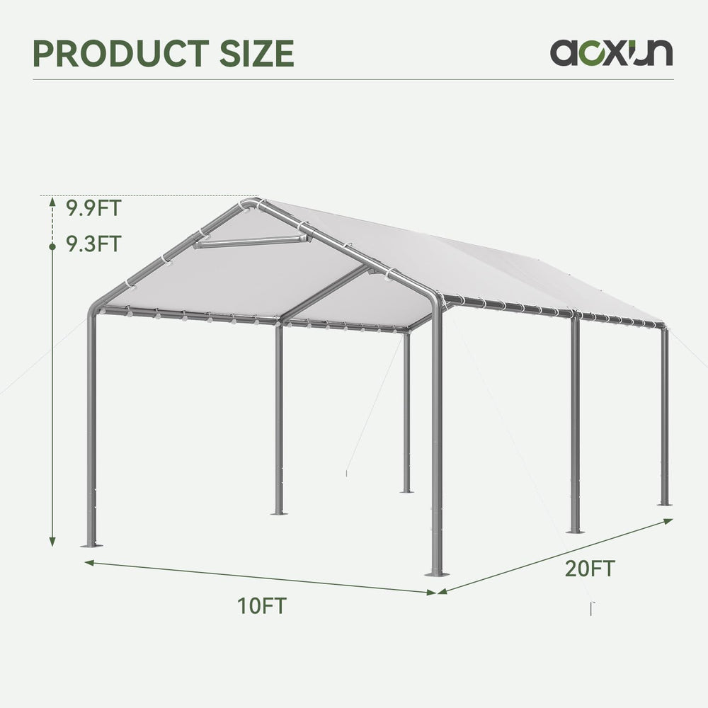 Aoxun 10x20 Carport Heavy Duty Carport Potable Car Canopy Garage, White