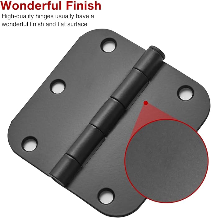 24 Pack Matte Black Door Hinges 3.5 x 3.5 Inch Interior 3 1/2 Inch Door Hinges