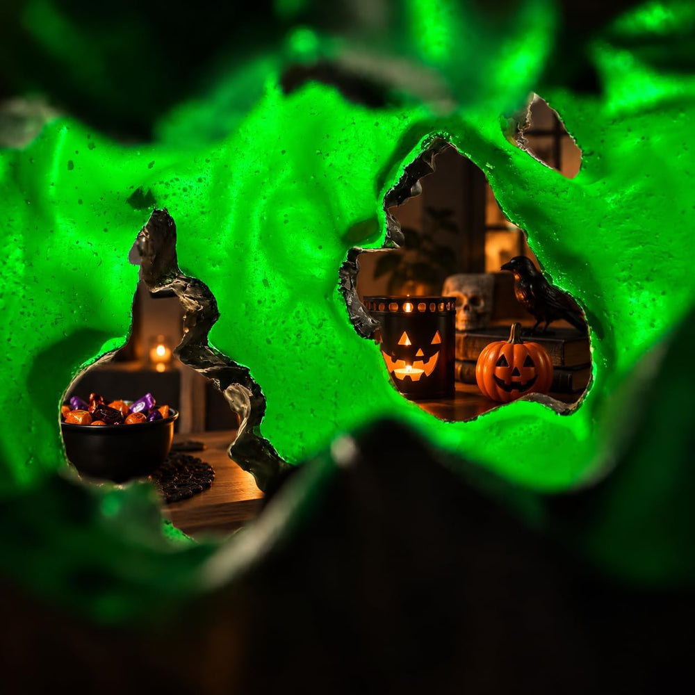Halloween Jack O Lantern with Skeleton Hand, Green LED Pumpkin Light