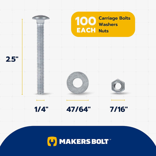 1/4" x 2-1/2" (100 pack) galvanized carriage bolt shown in use