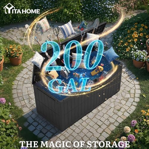 YITAHOME 200 Gallon Large Outdoor Storage Box XL Resin Deck Box with Lock