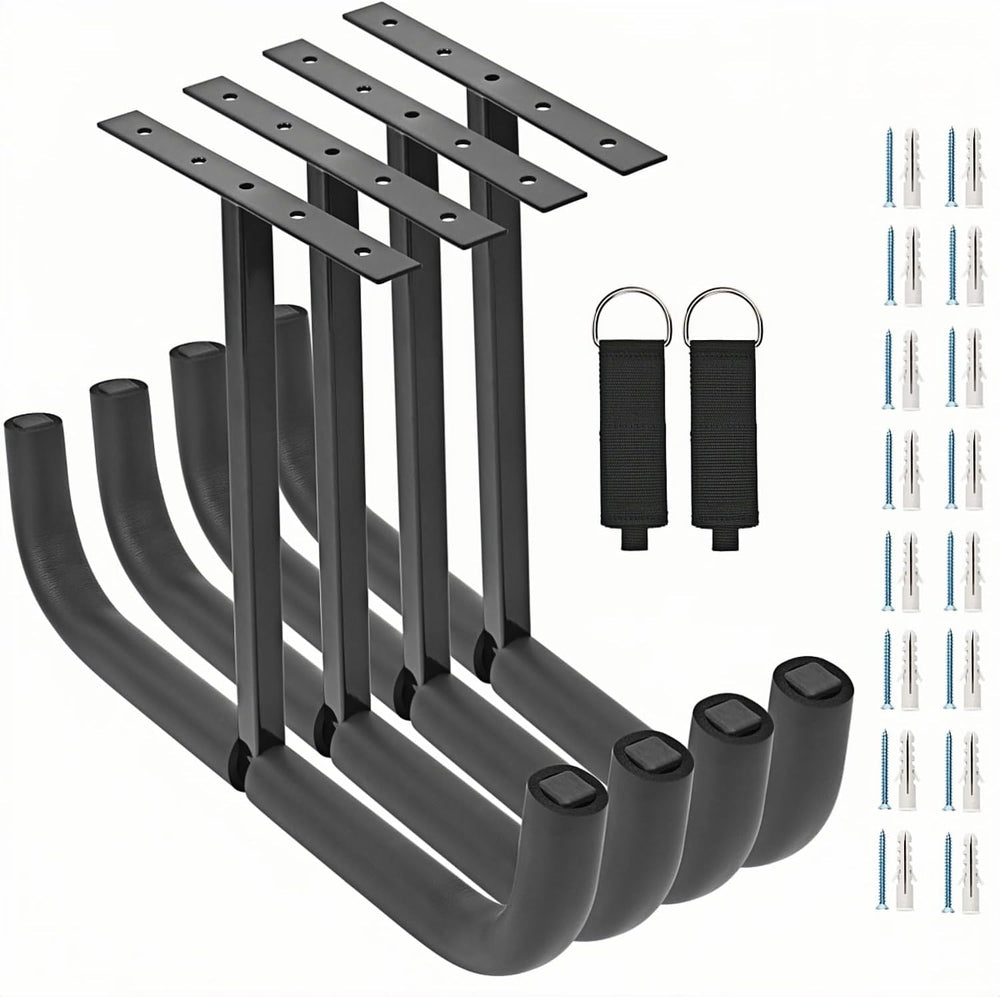 Overhead Garage Storage Hooks, Heavy Duty Double Ceiling Rack for Lumber Ladd...