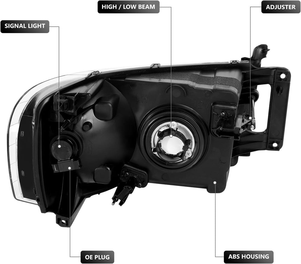 DNA MOTORING Pair Headlights Compatible with 02-05 Dodge Ram 1500 2500 3500, ...