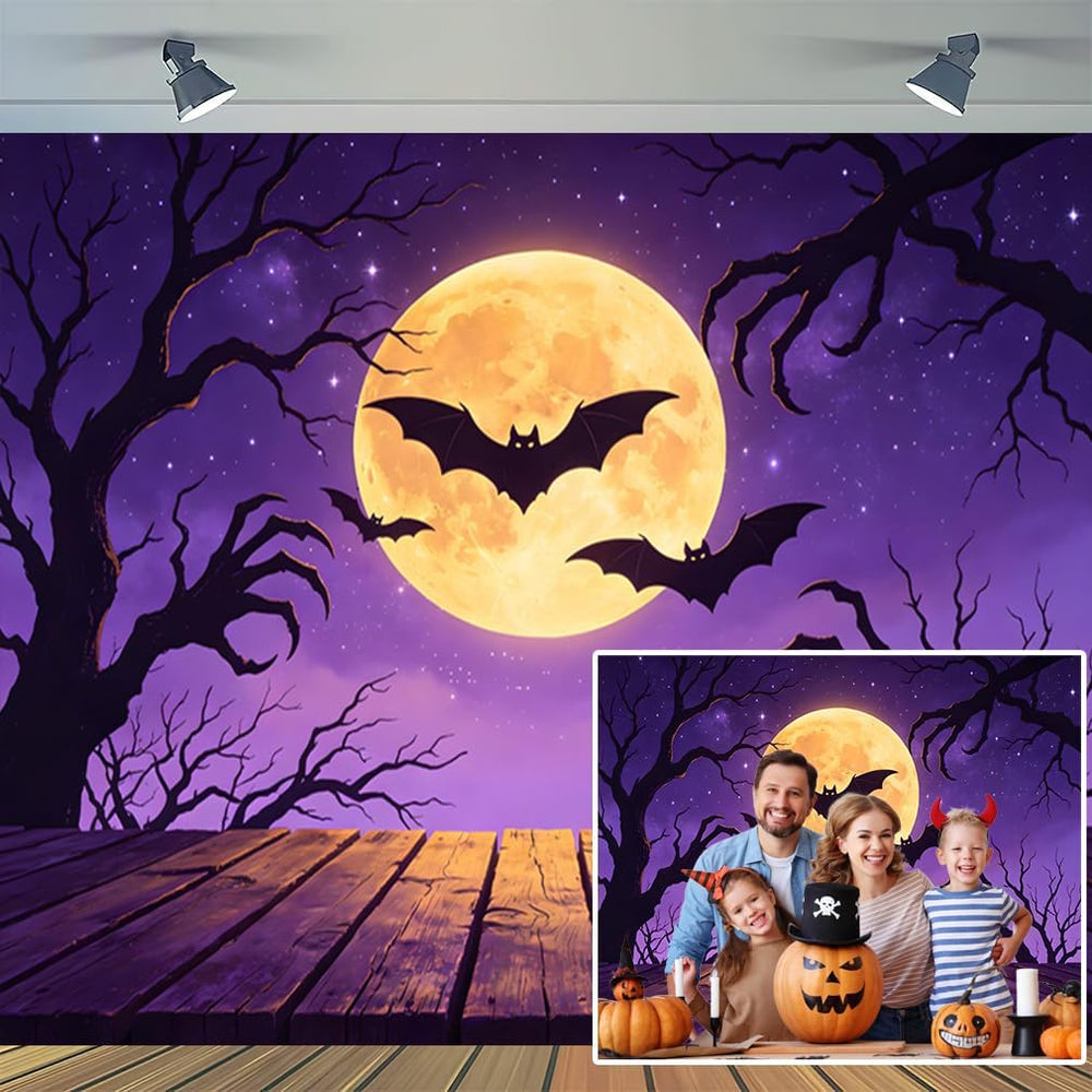 Halloween Backdrop for Photography 10x8ft Happy Moon Night Banner