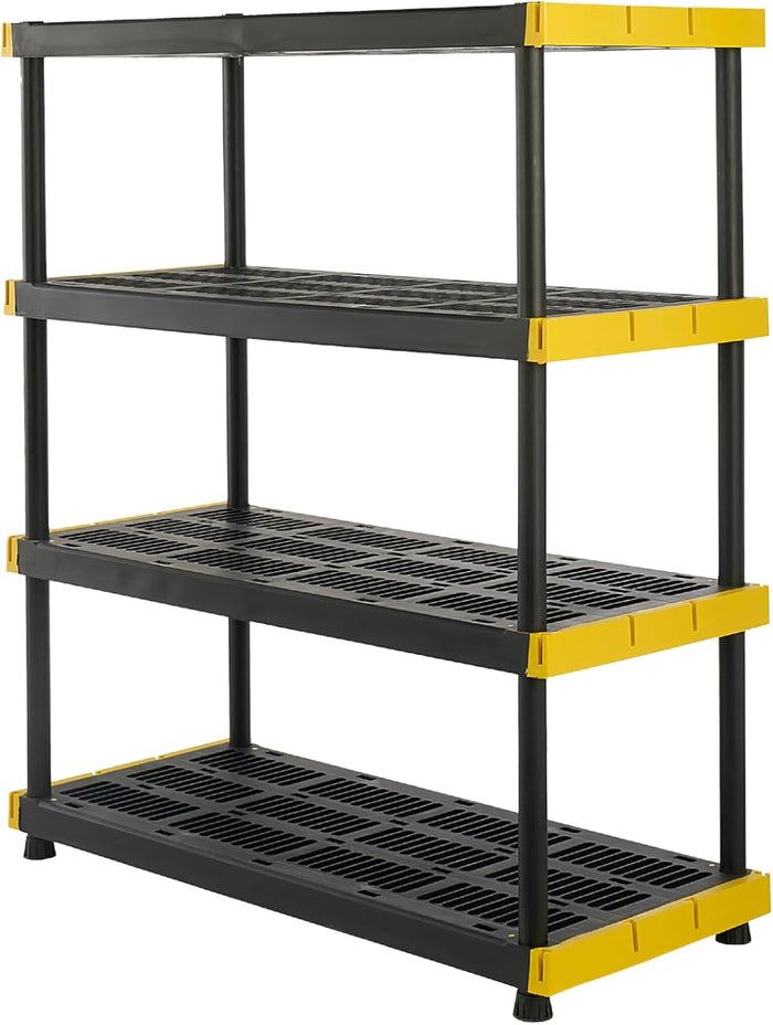 BLACK & YELLOW, 4-Tier Heavy Duty Plastic Storage Shelving Unit, 200lbs/shelf