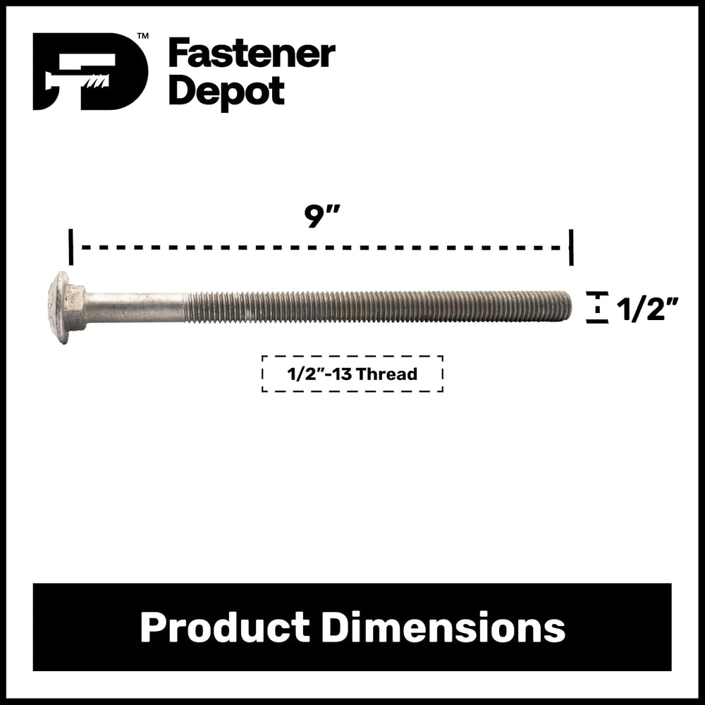 1/2"-13 x 9 (25 Sets) Hot Dipped Galvanized Carriage Bolt Kit for Exteri...