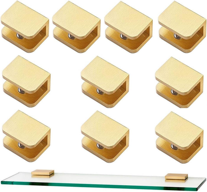 10 Pack Glass Shelf Clamp, Gold U Clamp Bracket Clip for 12mm Thick Glass