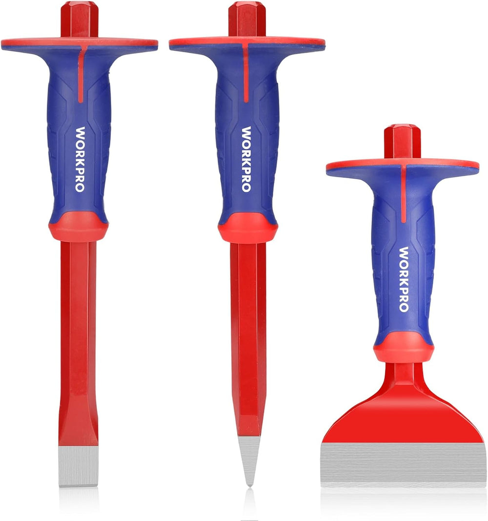 WORKPRO 3PCS Masonry Chisel Set, Stone Concrete Rock Chisel with Hand Guard