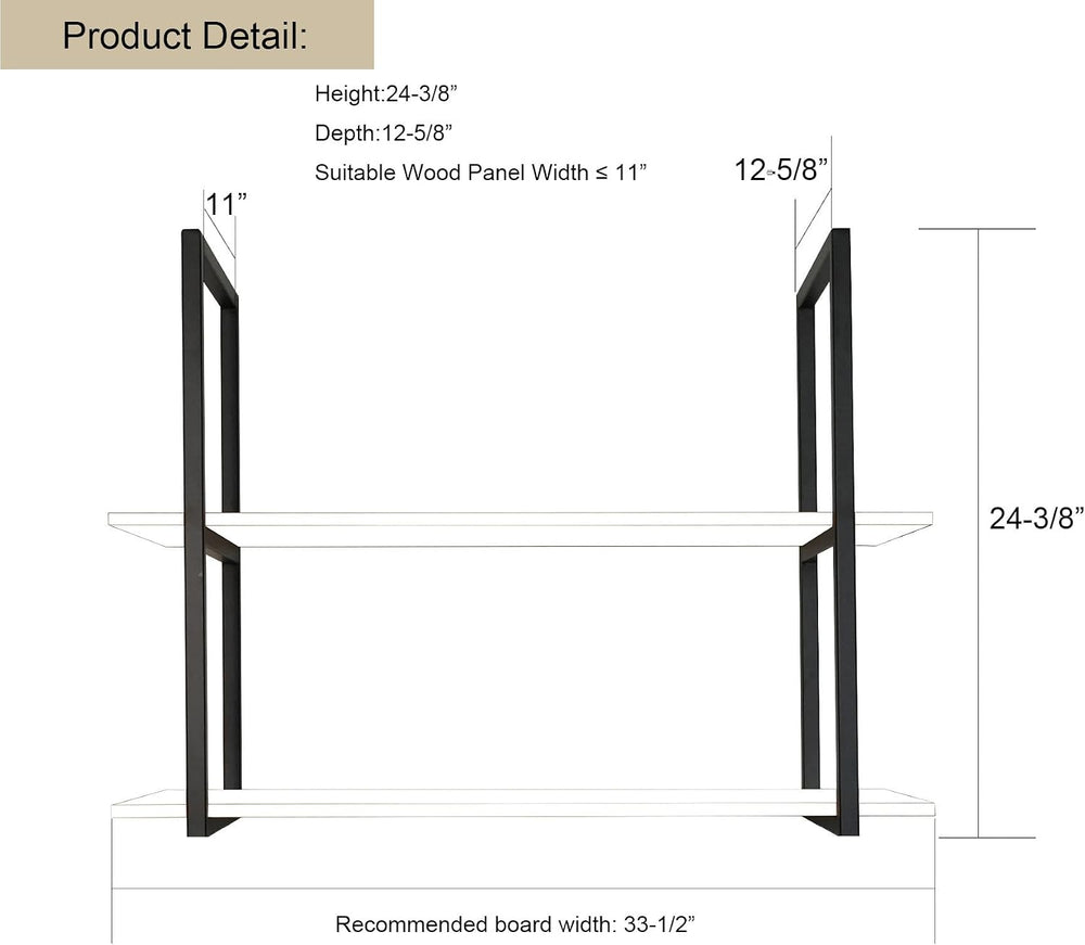 DIYHD 2 Tier Ceiling Mount Pipe Shelf Brackets, Industrial Rustic Black Stora...
