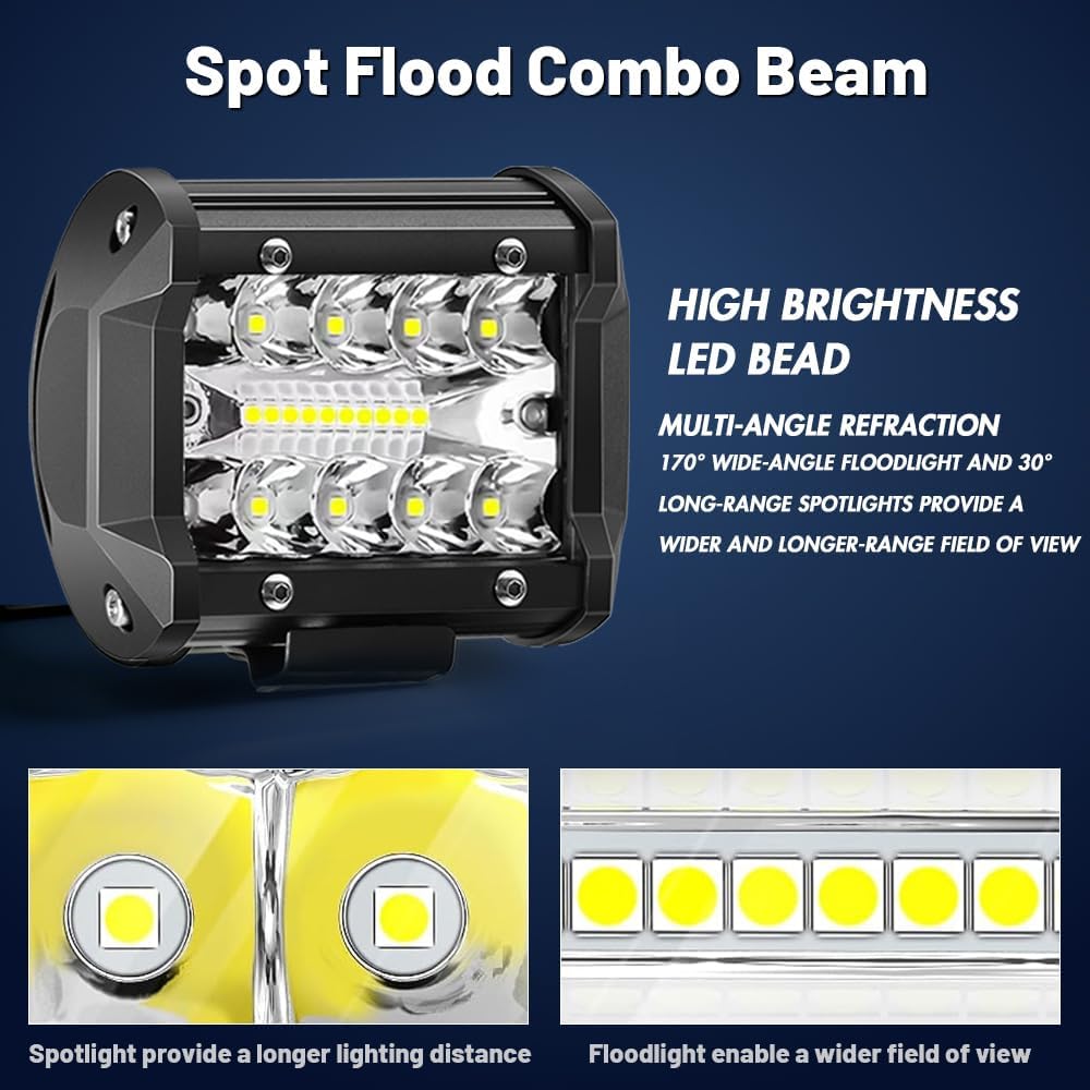4 Inch 60W LED Light Pods 12V Triple Row Driving Fog Lamp Spot Flood Combo LE...