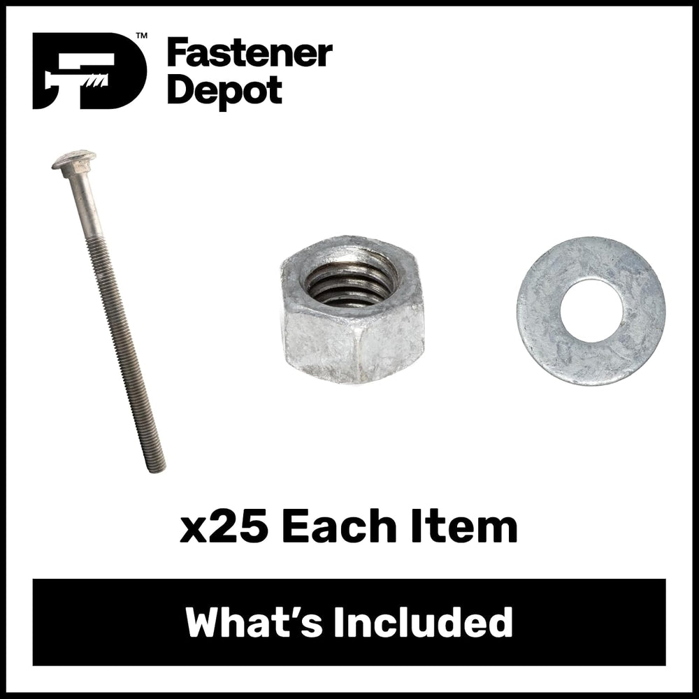 3/8"-16 x 8 (25 Pack) Galvanized Carriage Bolt Kit Grade 307A, Includes:...