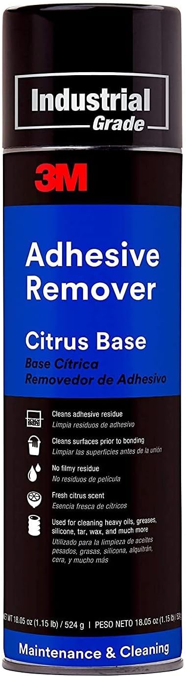 3M Citrus Base Adhesive Remover 6041 – 24 fl oz Aerosol Spray (Chlorine-Free Solvent) – Industrial Strength Cleaner, Safe on Most Surfaces, Pleasant Citrus Scent – 6-Pack